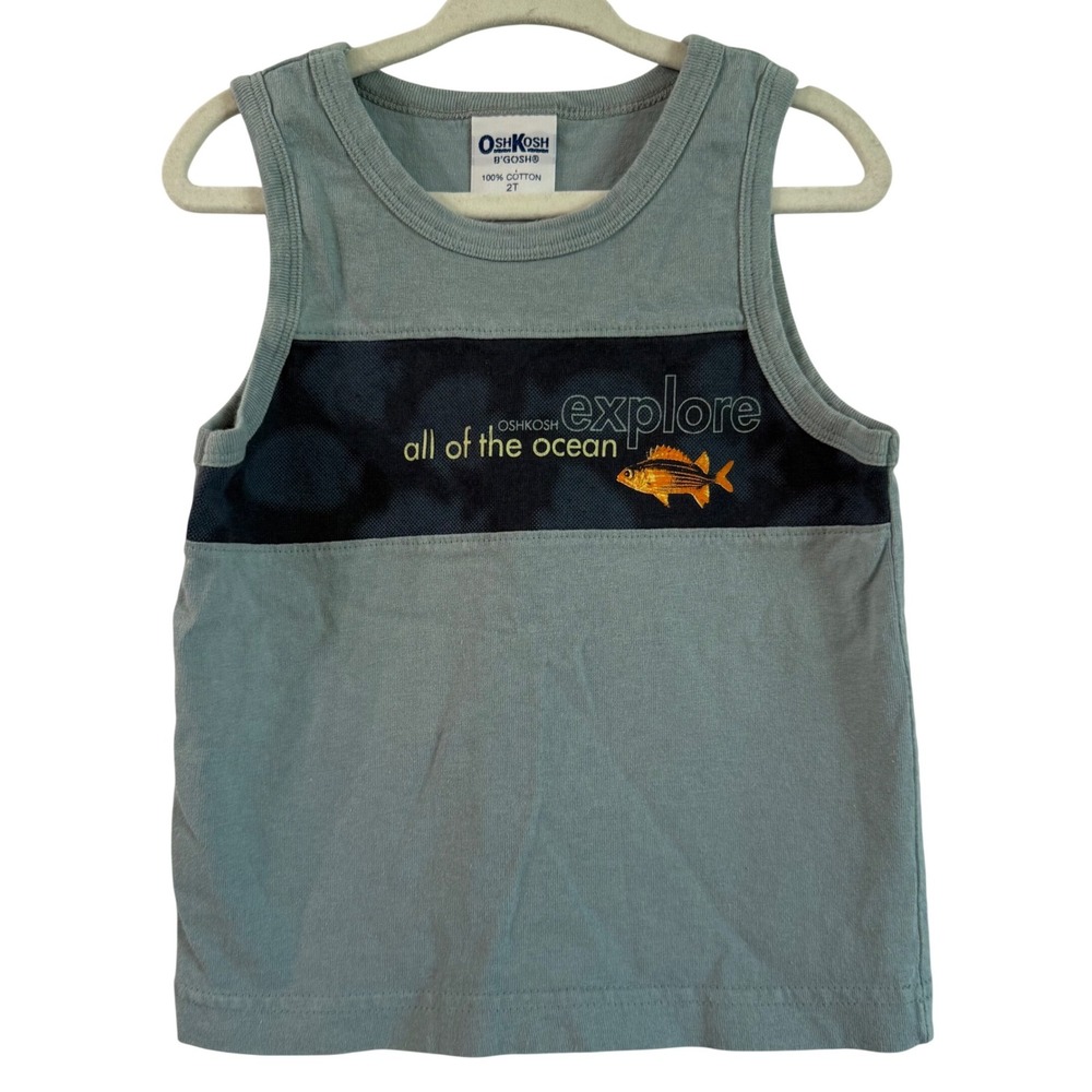 Vintage 90s Oshkosh Bgosh sleeveless blue boys 2t tank top Ocean Summer Sea Life